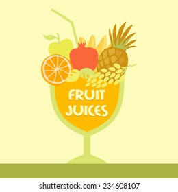 Vector logo fruit juice. Multifruit. Smoothies. Fresh juice.