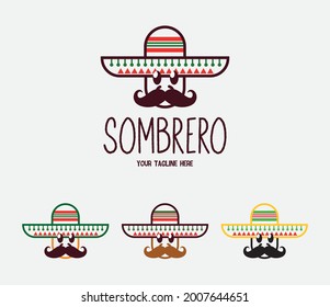 Vector logo of a funny Mexican man with a mustache in a sombrero hat. Mexican or Spanish festival carnival emblem. 