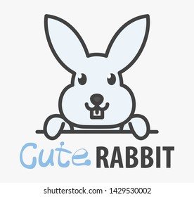 Vector Logo of сute funny smiling cartoon rabbit. Modern humorous logo template with image of the bunny. Butchery logo. Can be use for advertising farm, market, butcher shop, pet shop, veterinary. 