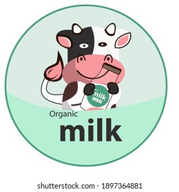Vector Logo of сute funny smiling cartoon cow. Modern humorous logo template with image of the bull. Butchery logo. Can be use for advertising farm, market, butcher shop.