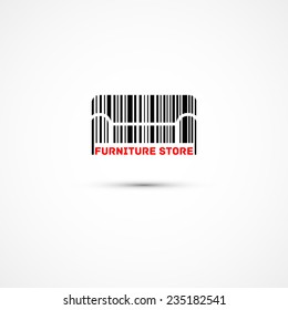 vector logo for furniture store in the form of a bar code and couch