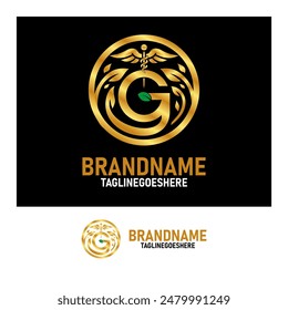 vector logo g gold color with health symbol or logo, monogram logo, for company logo and web design