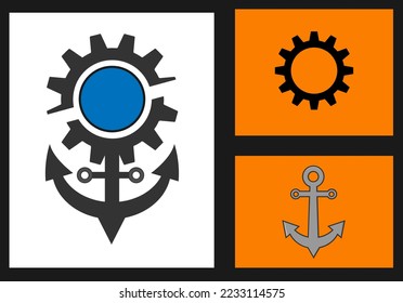 logotipo vectorial del engranaje y el ancla