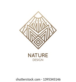 Vector logo of geometric landscape template. Rhombic sacred symbol. Outline icon of abstract nature - business emblem for design tattoo, packaging, zen, ecology, health concepts, yoga Center.