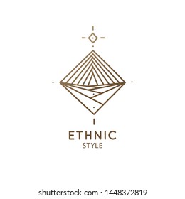 Vector logo of geometric template. Rhombic sacred symbol of mountain. Outline icon of abstract triangular shapes - business emblem for design tattoo, packaging, zen, ecology, health concepts, yoga.