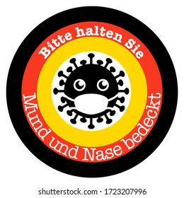 Logo vector en alemán "Bitte halted Sie, Mund Nase bedeckt" significa "por favor mantengan su nariz y boca cubiertas" para protegerse del coronavirus (covid-19).