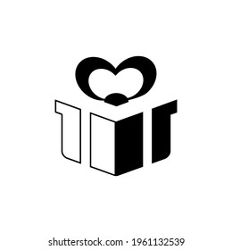 Vector logo of the gift box icon in black and white. Isolated flat illustrations.