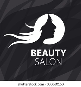 vector logo girl with flying hair on a black background