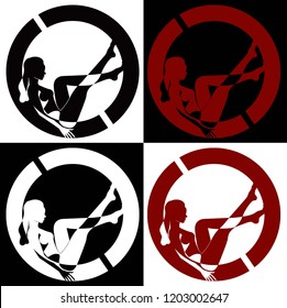 Vector logo Girl sitting in circle. Negative  space woman silhouette