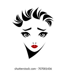 vector logo. A girl with an unsuccessful hairdress after a hairdresser's