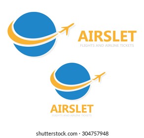 Vector logo globe with airplane