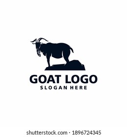 Vector logo of a goat on a rock in dark color and on white background.