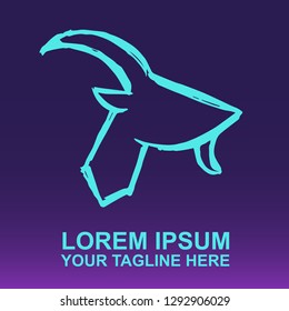 Vector Logo Goat and Sagittarius on Gradient Color Background Violet and Pink.  Illustration for Print.
