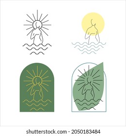 
Logo vector con una diosa en las olas del mar. Naturaleza femenina. Logo ecológico. logotipo Spa.
