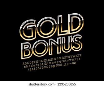 Vector Logo Gold Bonus. Royal Alphabet Letters, Numbers and Symbols. Black and golden elegant Font.