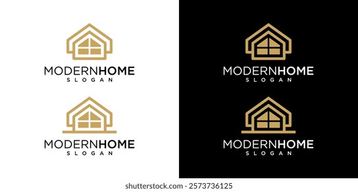 Vector Logo Gold House Symbol Linear Geometric Style. For Real Estate, Construction, Architecture and Building Logos.