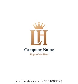 Vector Logo Gold LH Abbreviation Monogram with Crown Symbol