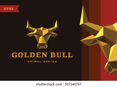 Vector logo. Golden Bull. Polygon style.