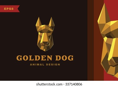 Vector logo. Golden Dog. Polygon style.