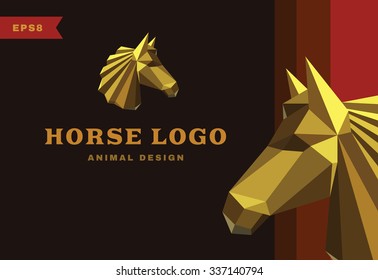 Vector Logo. Golden Horse. Polygon Style.