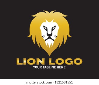 Vector Logo of Golden Lion Head in Elegant Style with Black Background