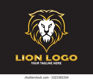 Vector Logo of Golden Lion Head in Elegant Style with Black Background