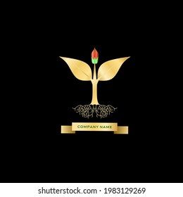 Vector logo of golden tree and flowers