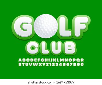 Vector logo Golf Club with decorative Ball. Green and White modern Font. Trendy Alphabet Letters and Numbers