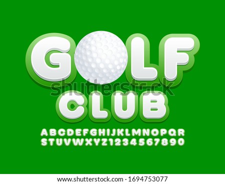 Vector logo Golf Club with decorative Ball. Green and White modern Font. Trendy Alphabet Letters and Numbers