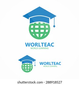 Vector logo graduation cap with earth