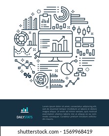 Vector logo and graphic illustration concept related to graph, diagram and chart. Iconic line art elements such as histogram, various chart and graph are included in this graphic template.