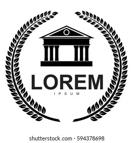 Vector logo in the Greek style wreath of ears and temple with columns.