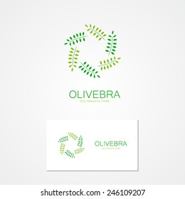  Vector logo green branch arranged in a circle