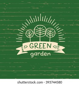 Vector logo green garden.Logo organic food. Hand drawn element for eco food. Ecology natural product. Sketch farm logo. 
