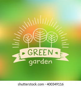 Vector logo green garden.Organic food. Hand drawn element for eco food. 