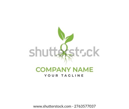 Vector logo of a green sprout with roots and leaves, customizable company name and tagline, eco friendly business template