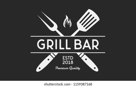 Vector logo of Grill. Restaurant  logo with grill fork and spatula. Vintage poster for cafe, restaurant, bar. 