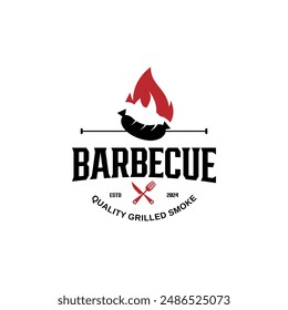 Logotipo de Vector de carnes a la parrilla, asadas a la parrilla con fuego ardiente, útil para el diseño de restaurantes