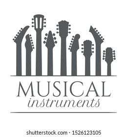 Vector logo guitar black silhouettes. Musical Instrument. Isolated on white background.