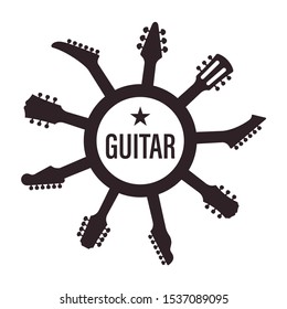 Vector logo guitar black silhouettes. Isolated on white background.