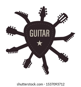 Vector logo guitar black silhouettes. Isolated on white background.