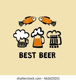 Vector logo with hand drawn just best beer store and brewery. Illustration for menu bar, cafe, restaurant. 
