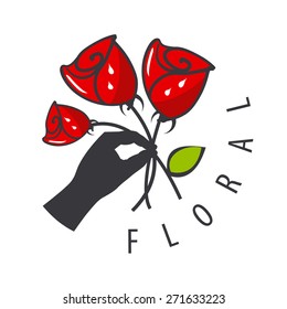 vector logo hand is holding a bouquet of flowers