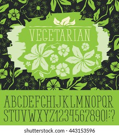 Logo vector con tipo de letra hecha a mano. Con inscripción Vegetariana