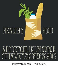 Vector logo with hand made font. Healthy food