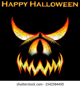 The Vector logo 
Happy Halloween monster embroidery  burning eyes for tattoo or T-shirt design or outwear.  This drawing would be nice to make on the black fabric or canvas.