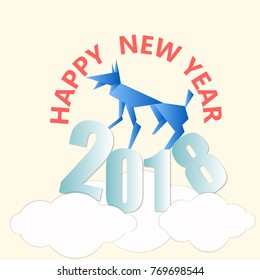 Vector of logo happy new year 2018 with Blue graphic of dog.