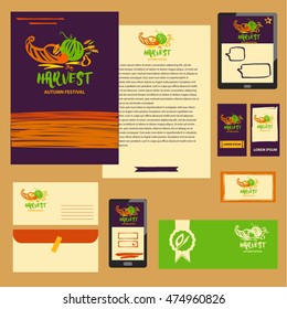 Vector logo for harvest autumn festival and  local farm with image of watermelon. Free hand drawn illustration for natural organic product.
