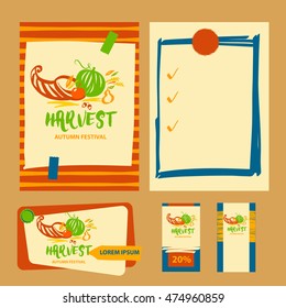 Vector logo for harvest autumn festival and  local farm with image of watermelon. Free hand drawn illustration for natural organic product.