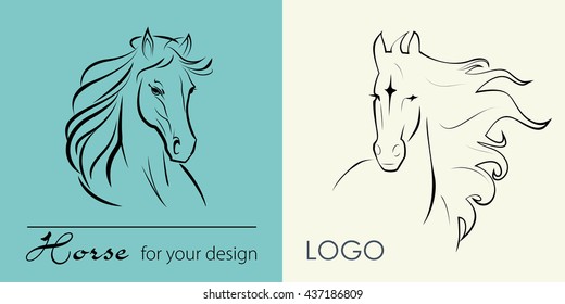 Vector logo head Horse with mane, symbol sign icon
